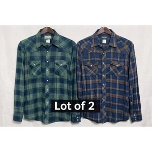 Wrangler Flannel Shirt Lot 2 XL XLT Western Snap Plaid Workwear Mens